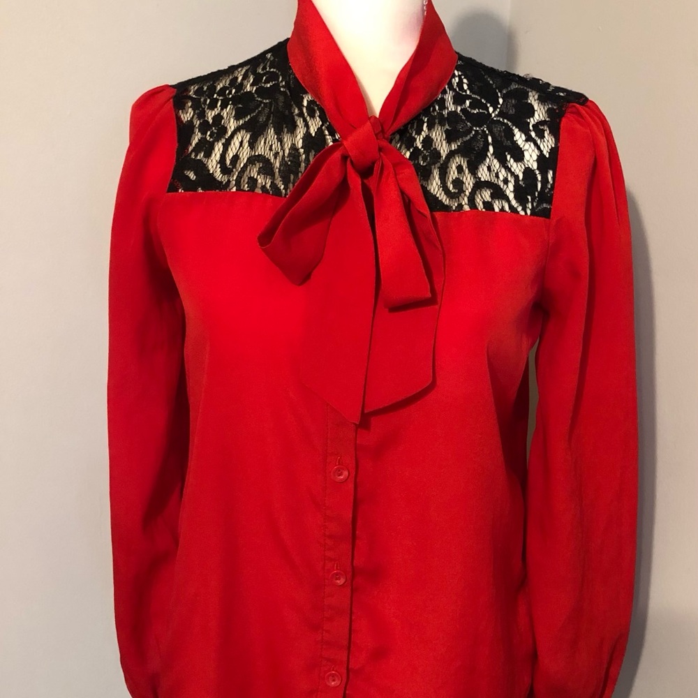 Kardashian Kollection Red and Black Lace Blouse
